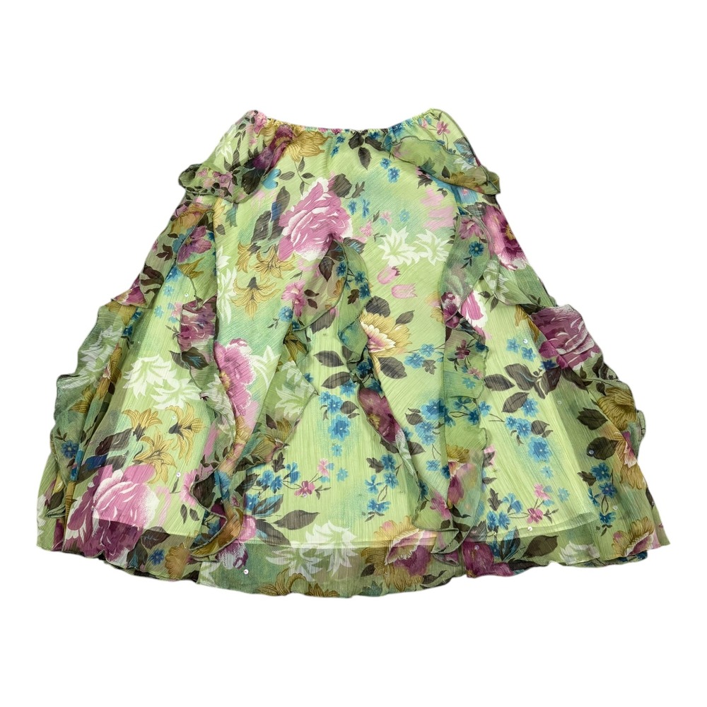 Y2K Floral Ruffle Chiffon Multicolor Fairycore Skirt Women's Small (29" Waist)